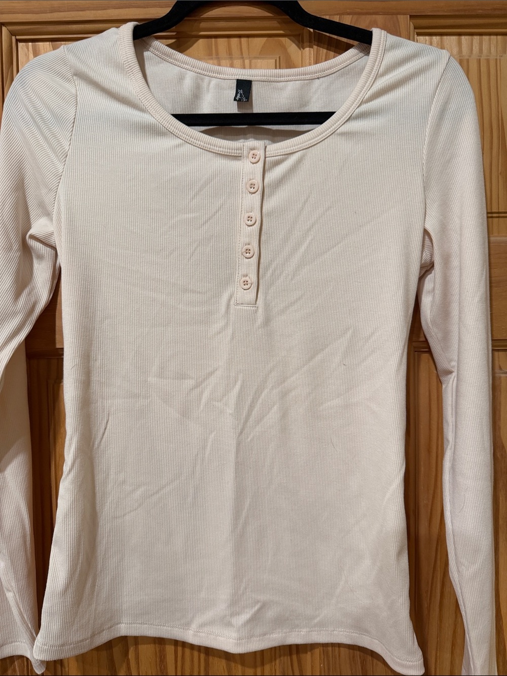 Casual Ribbed Henley Long-Sleeve Top - Cream